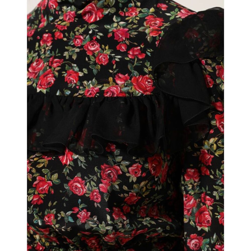 Dolce & Gabbana Black Floral Print Long Sleeve Blouse Women's Top - Picture 5 of 5